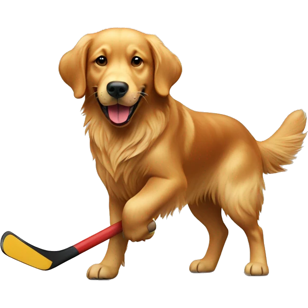 Red golden retriever playing hockey emoji