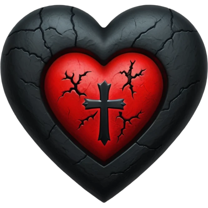 realistic gothic heart with a black cross emoji