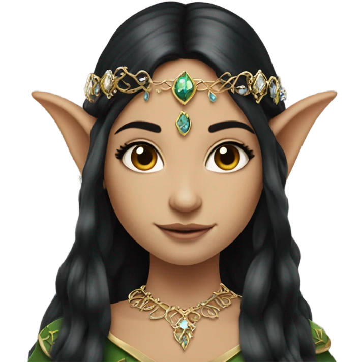 elf princess with pointy ears, white skin, black hair with jewellery,  emoji