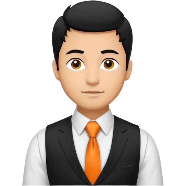 groom in white vest, orange tie, black hair emoji