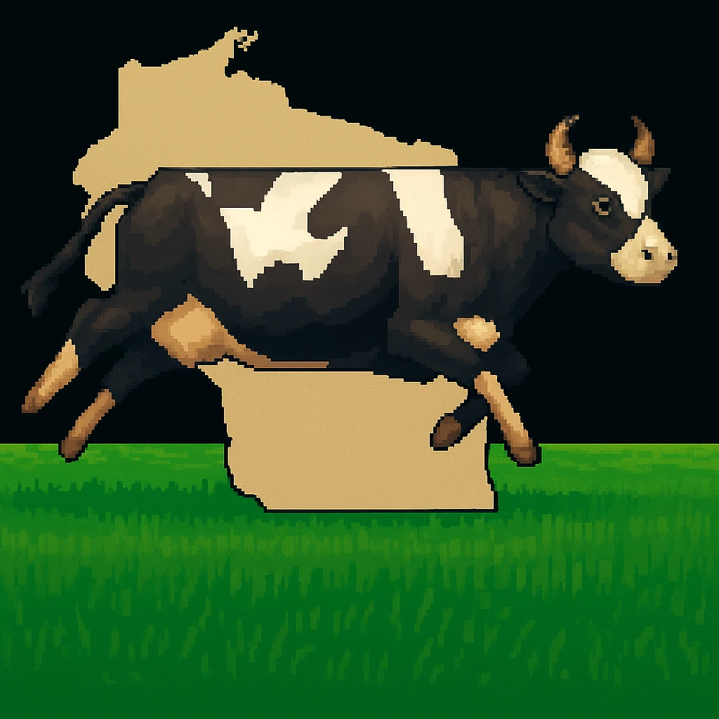 Add the outline of the state of Wisconsin in the background behind the cow and grass field emoji