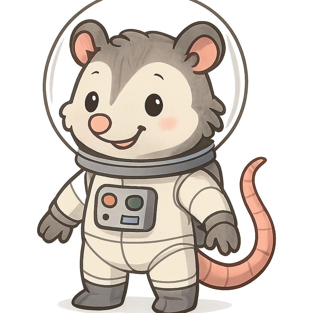 cute cartoon possum dressed up like an astronaut emoji