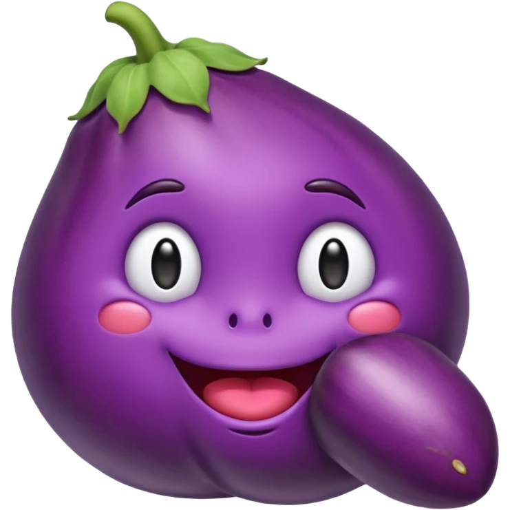 drooling eggplant shaped emoji in early Apple emoji style with minimal shading emoji
