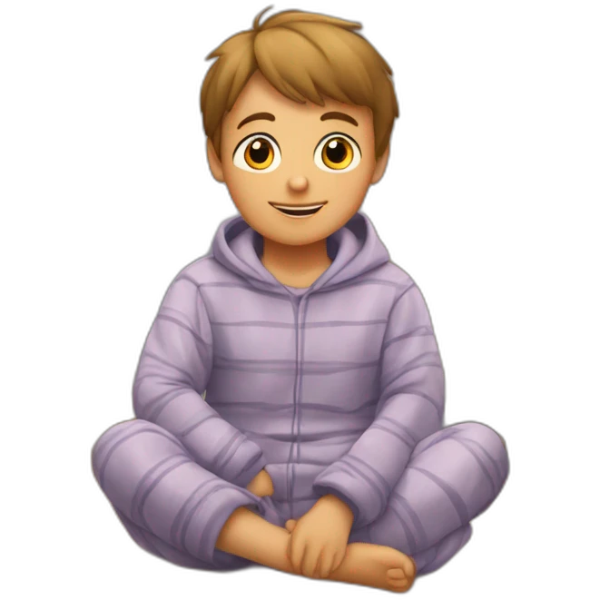 boy in pyjama sitting in front of fireplace emoji