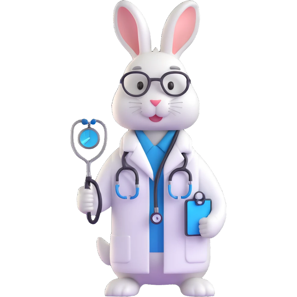 rabbit in white coat with stethoscope, medical university student, Vladivostok emoji