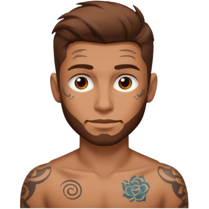 brown haired tattooed guy showing big dick emoji