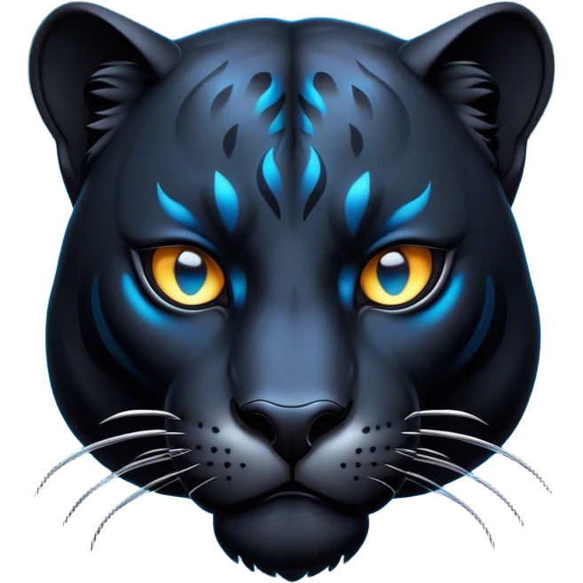 Cinematic Noble Panther Portrait Emoji, Poised and regal, with a sleek, muscular build draped in glossy, midnight-black fur and piercing, luminescent eyes, Simplified yet sharp and sophisticated features, highly detailed, glowing with a soft, mysterious glow, high shine, intelligent and enigmatic, stylized with an air of stealthy authority, focused and commanding, soft glowing outline, capturing the essence of a watchful and confident jungle guardian that appears ready to prowl out of the screen with effortless authority! emoji