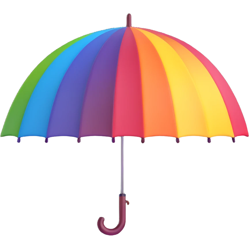 burgundy umbrella with a rainbow canopy in 3D emoji style emoji