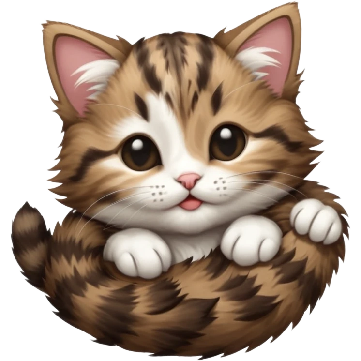 dark brown tabby and white kitten in funny positions upside down with eyes closed emoji