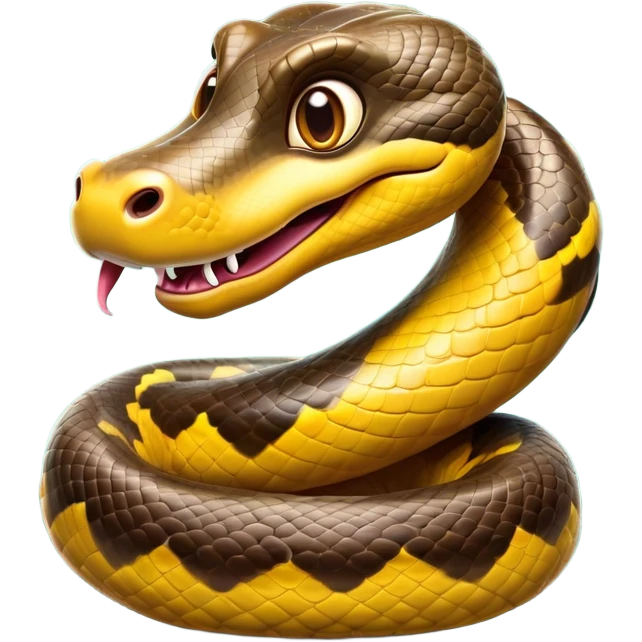 Cinematic Comical Anaconda Portrait Emoji, Head tilted dramatically with an exaggeratedly shocked expression, featuring a robust, patterned body with wide, comically expressive eyes full of humorous disbelief, Simplified yet hilariously expressive features, highly detailed, glowing with a slightly sassy jungle glow, high shine, dramatic yet playful, stylized with an air of quirky reptilian attitude, soft glowing outline, capturing the essence of a meme-worthy anaconda that looks ready to side-eye its way into viral fame! emoji