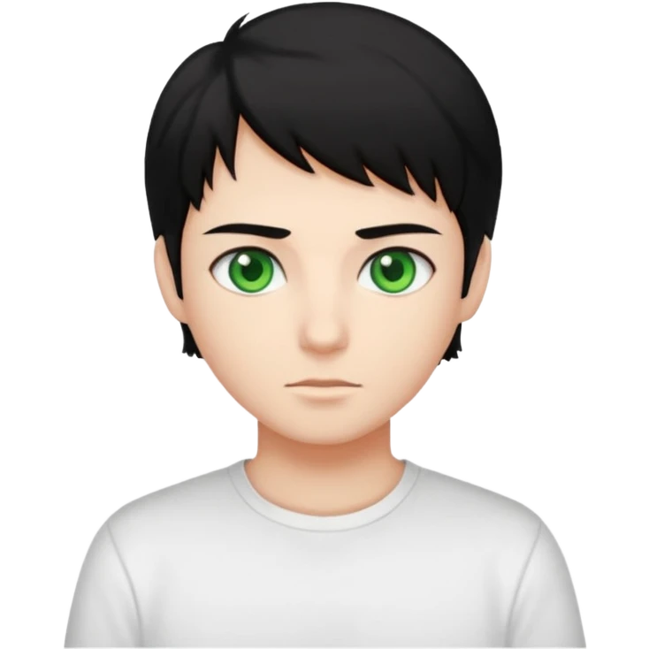 Green eyes black hair white shirt emoji