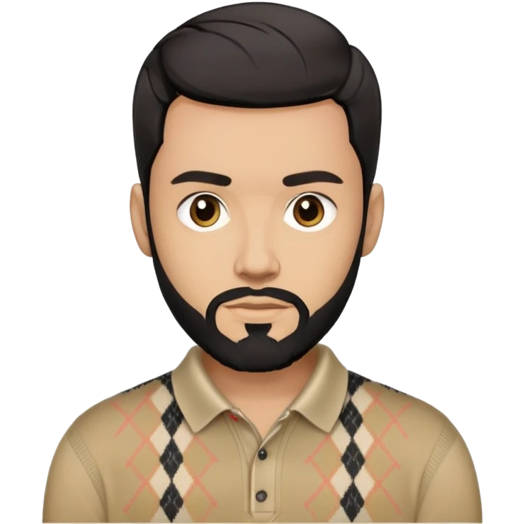 light skin man with black beard with black combover hairstyle  wearing a burberry sweater polo emoji