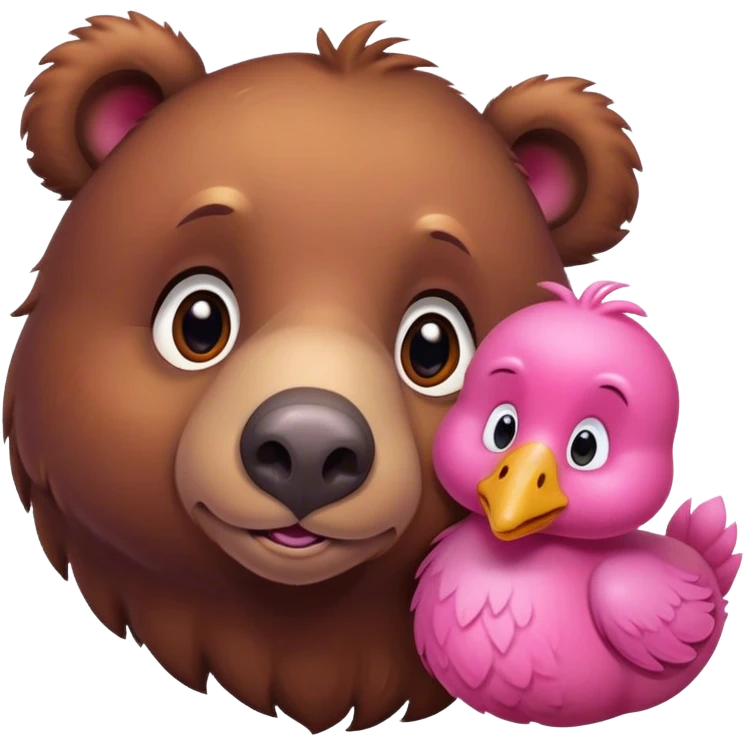 A cute brown bear and a realistic cute pink dodo closely together emoji