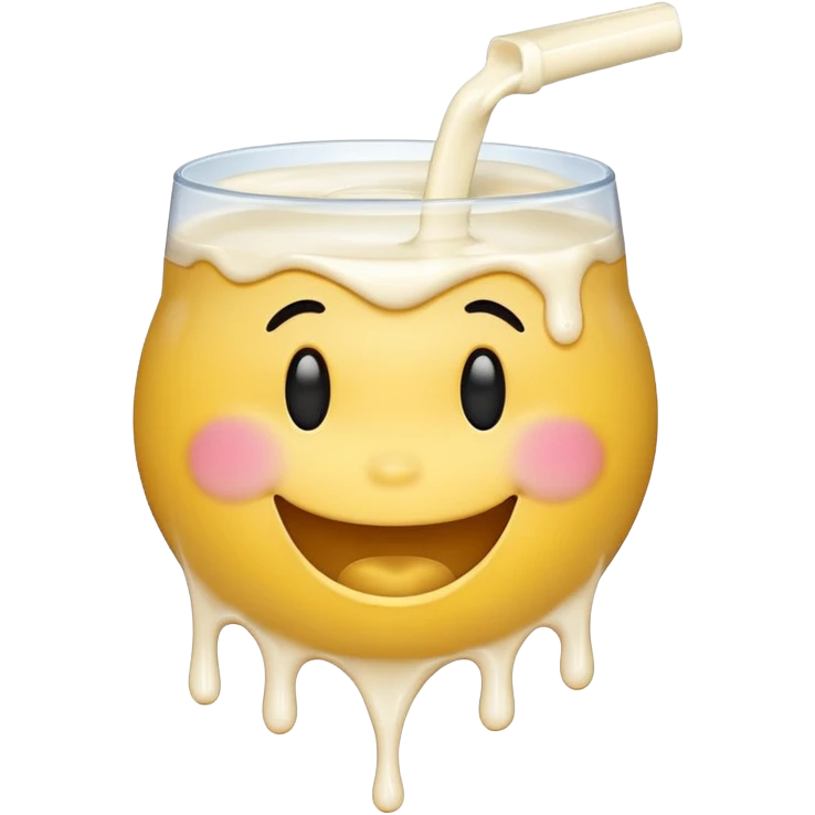 Smiley face emoji with milk dripping from mouth and chin  emoji