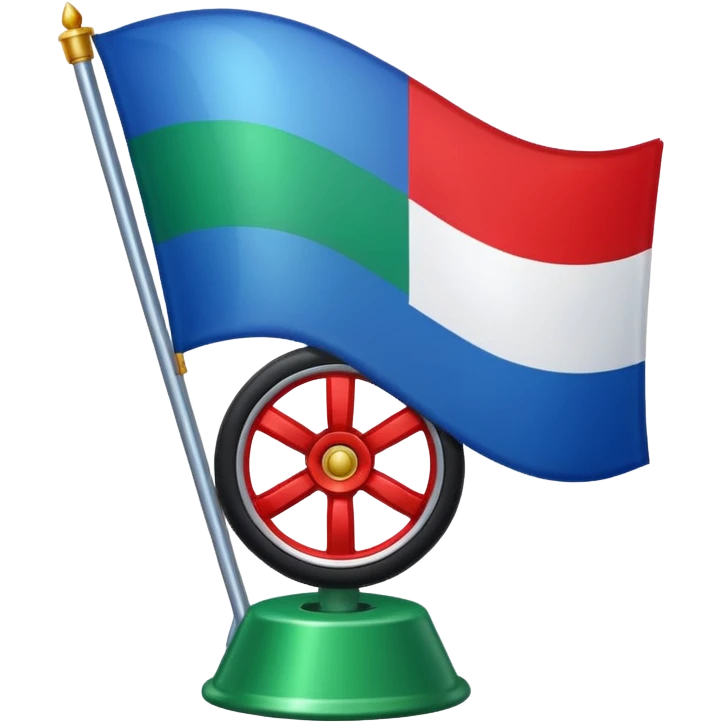Emoji drapeau moitié à la verticale bleu en haut vert en bas avec une roue rouge au millieu  roue en plein millieu du drapeau emoji