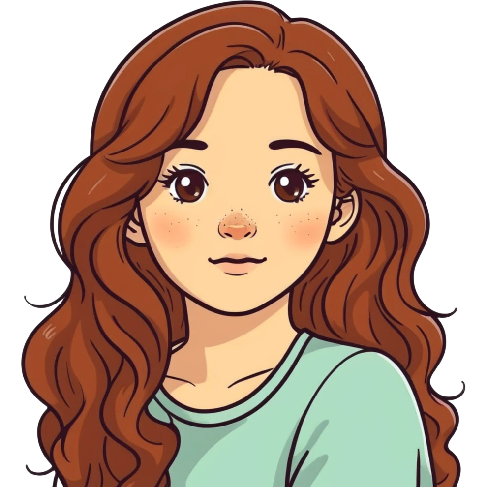 Girl with freckles and long brown wavy hair emoji