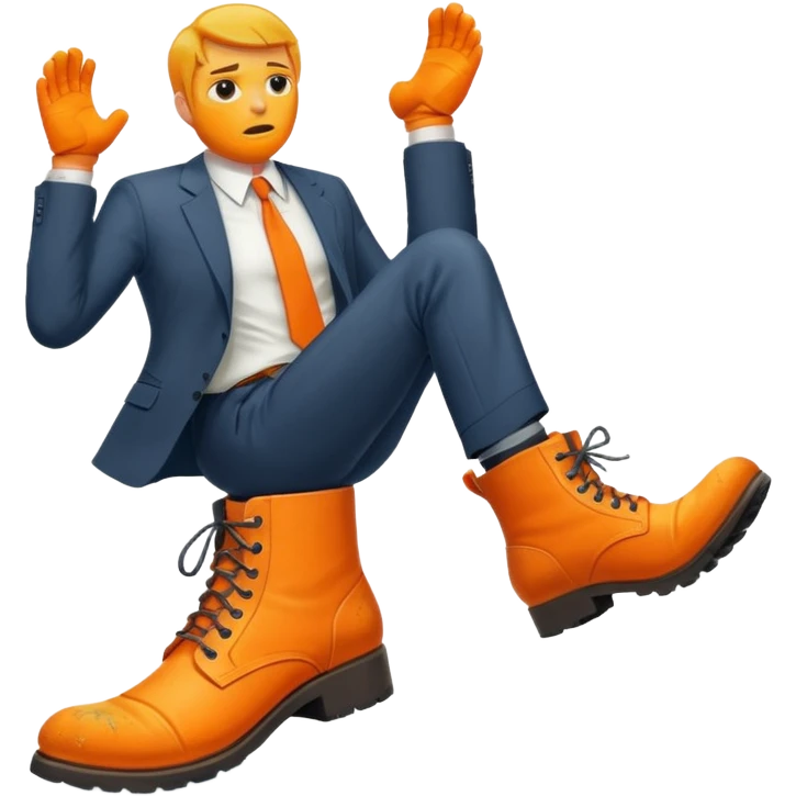 Giant orange boot stepping on a office man emoji