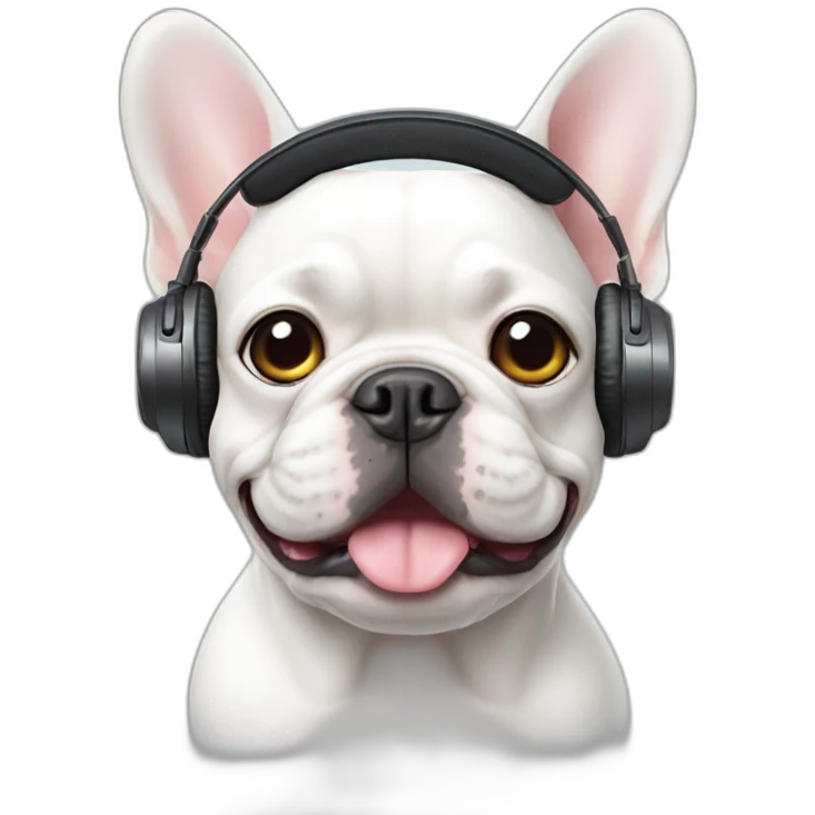 white FRENCH BULLDOG with headphones emoji