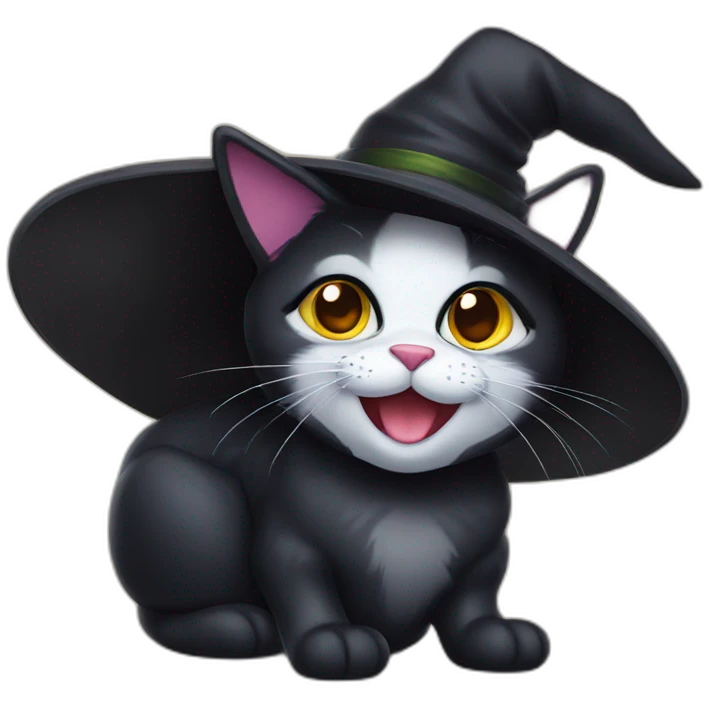 smiling black cat with glasses and witch hat emoji