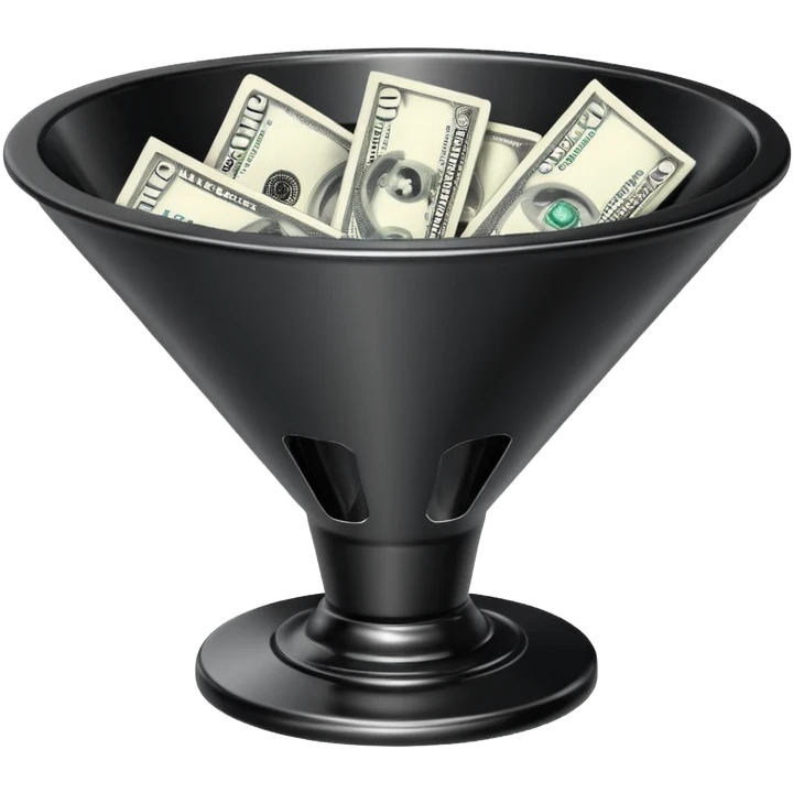 black marketing funnel with dollars at the buttom emoji