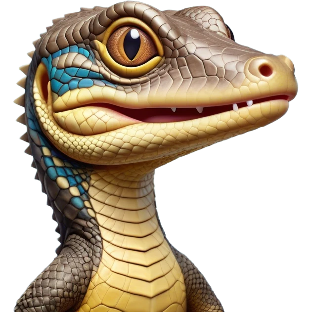 Cinematic Comical Monitor Lizard Portrait Emoji, Head tilted dramatically with an exaggeratedly shocked expression, featuring a robust, patterned body with wide, comically expressive eyes full of humorous disbelief, Simplified yet hilariously expressive features, highly detailed, glowing with a slightly sassy glow, high shine, dramatic yet playful, stylized with an air of quirky reptilian attitude, soft glowing outline, capturing the essence of a meme-worthy monitor lizard that looks ready to side-eye its way into viral fame! emoji