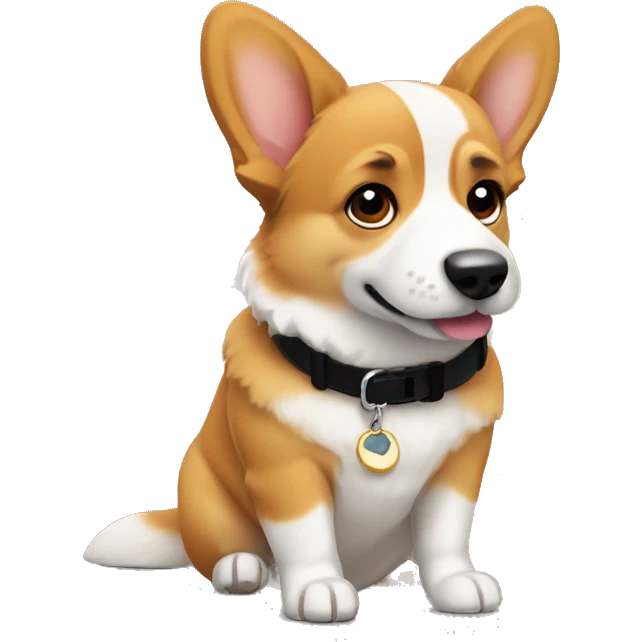 Corgi splooting with black collar emoji