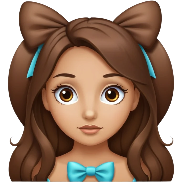 long hair brunette tan girl with bow with eyelashes emoji