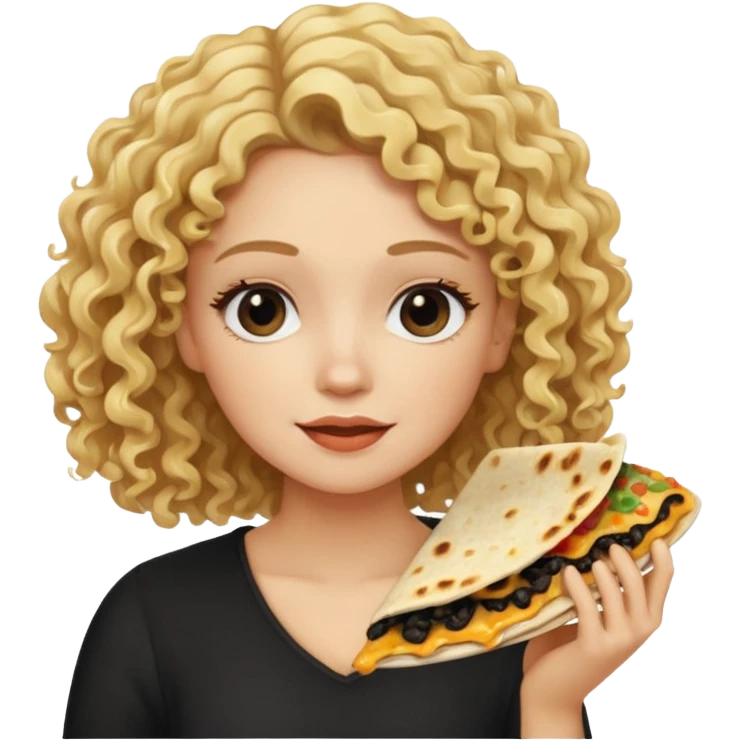 mujer con pelo rubio rizado comiendo quesadillas quemadas negras  emoji