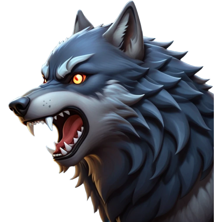 cinematic-noble-fierce-werewolf-howling-portrait-emoji, poised-and-imposing, with a fierce wolfish face tilted upwards in a haunting howl, glowing eyes full of primal ferocity, sharp, and a rugged snout, fur rippling in shades of midnight black and silver, muscles tensed as the powerful howl echoes beneath the moonlit sky; rendered with realism, capturing the raw, untamed power of the beast in its wild, primal state emoji
