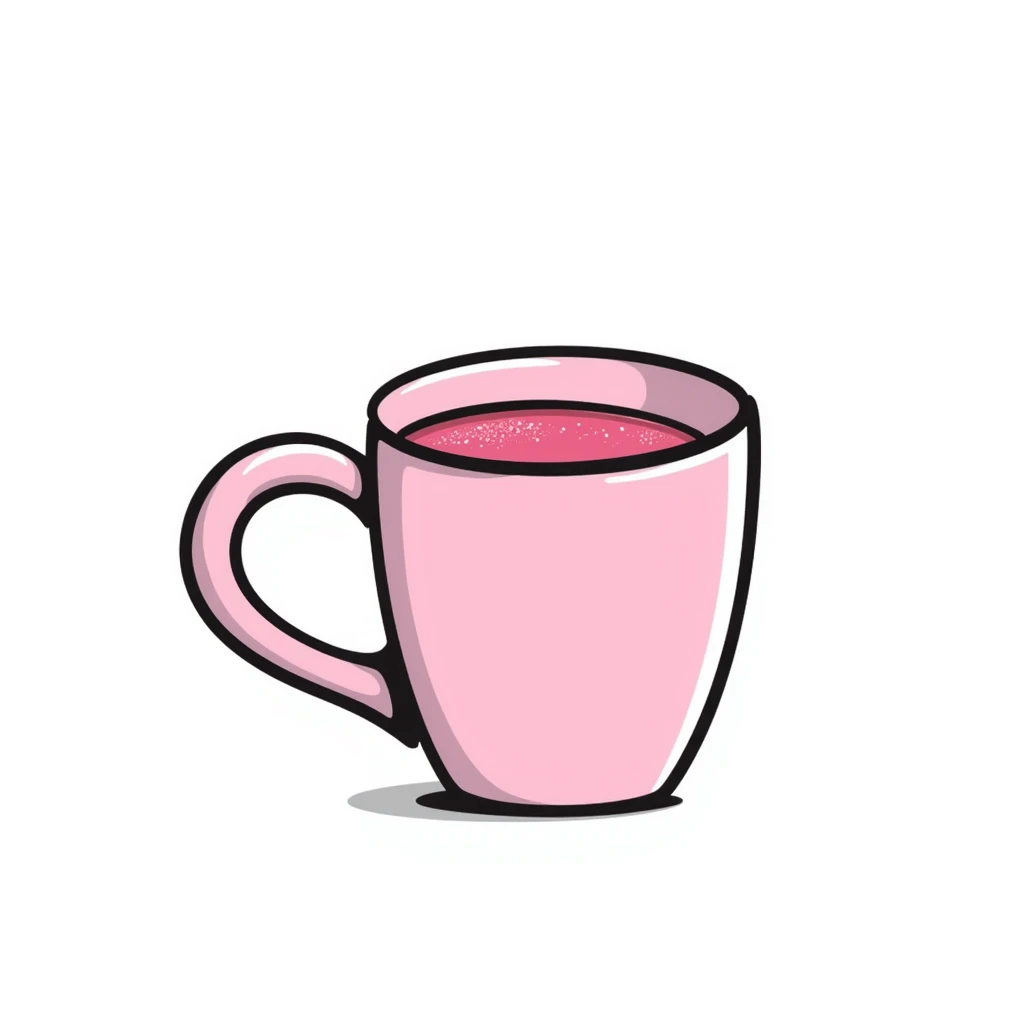 a cup of pink coffee, hand drawn, pink coffee cup emoji