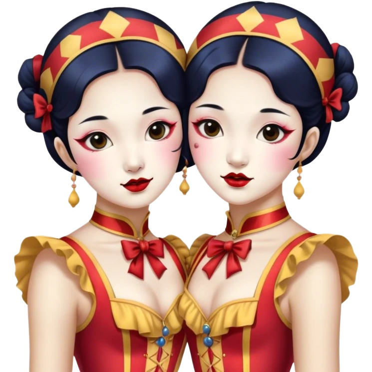 Vintage circus beautiful Asian female conjoined twins  emoji