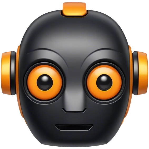 Friendly little black and yellow-orange robot head with eyebrows emoji