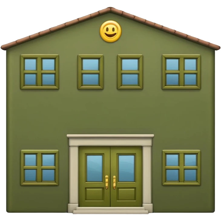 high quality emoji style factory building in military olive green color, with windows and doors, no smoke, visually appealing, no weapons, no vehicles emoji