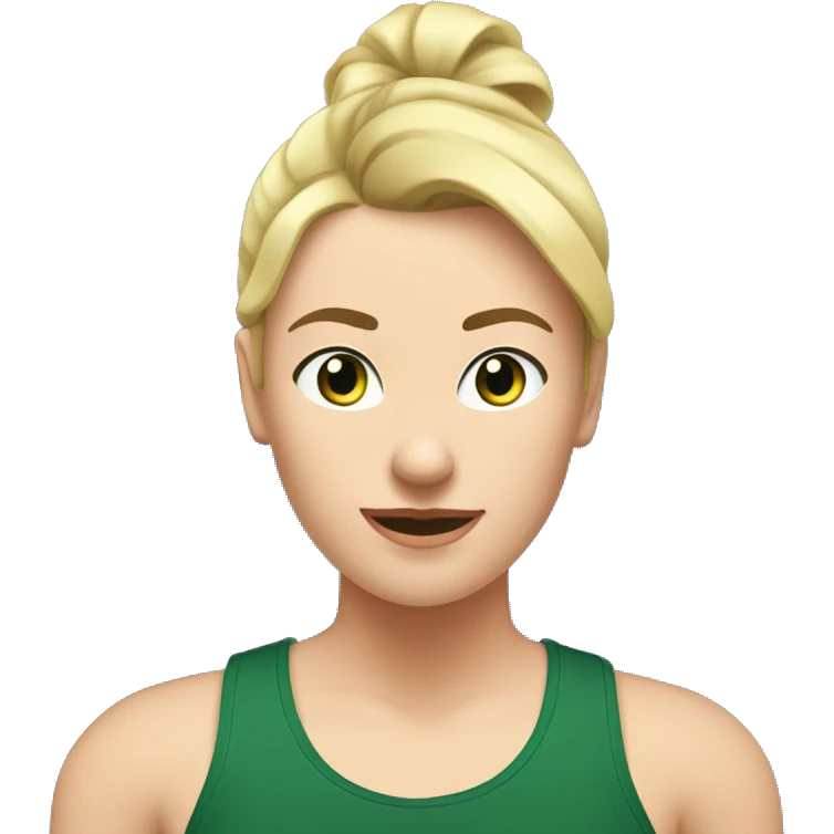 Mom who has ponytail with blond hair and eyebrow piercing who haswhite skin and dark green t shirt is in thegym emoji