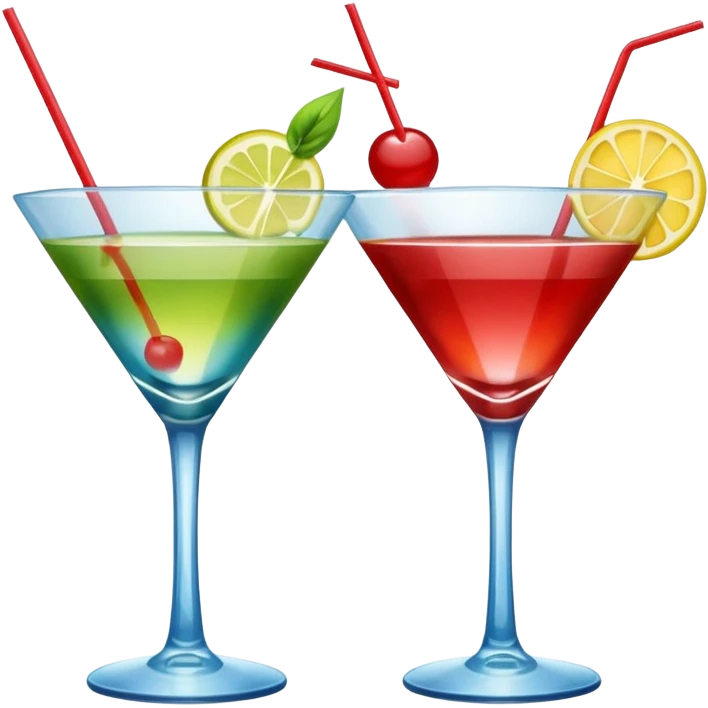 Create an emoji of two cocktails, one glass of green and yellow color and one glass of blue and red, without any fruit, put the action of cheers or party that two glass click together emoji