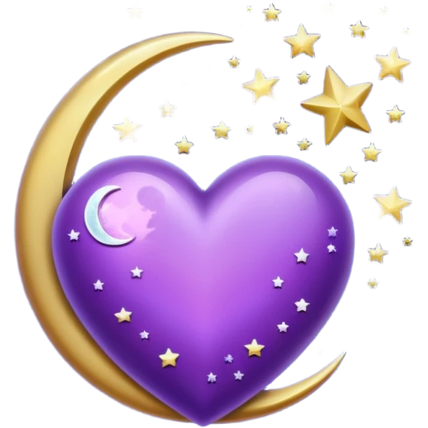 Purple Heart at night with moon and stars emoji
