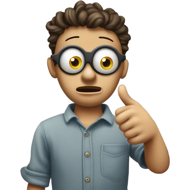  Follow all the information to  a tee: a puppet boy, buttons for eyes , stitched up mouth. He's giving a thumbs up to the camera. he looks depressed. emoji
