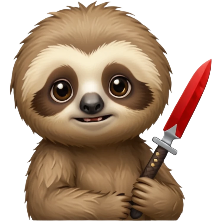 Cute little sloth holding a knife but looking cute but evil emoji
