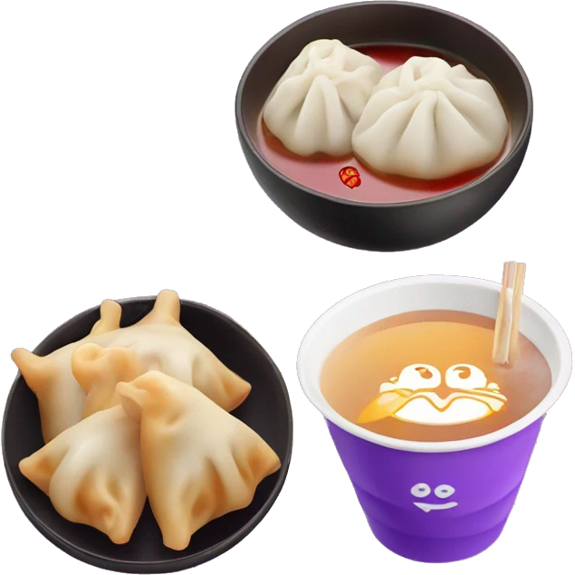 Chinese bbq pork dumpling set and purple boba tea emoji