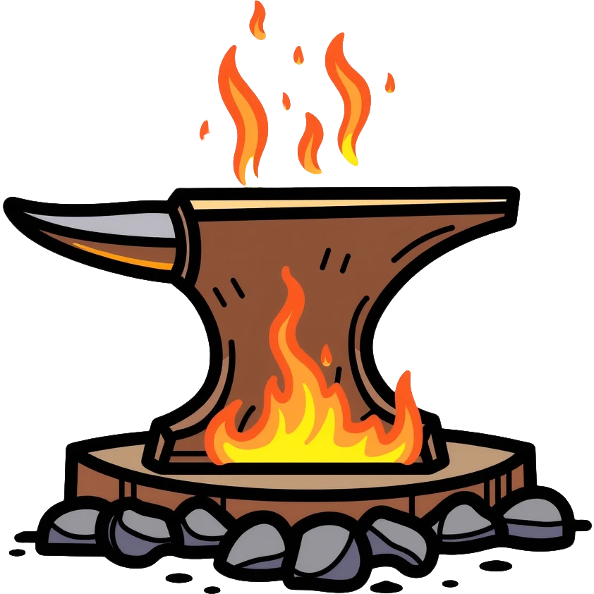 blacksmith anvil glowing with intense heat, hot metal emoji