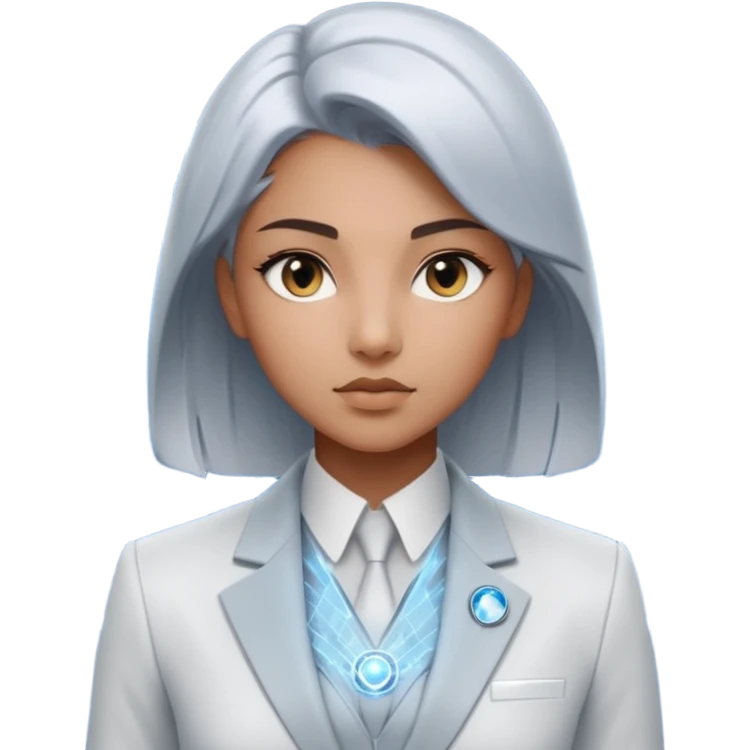 Artemis, A sleek female avatar with a focused, forensic gaze, wearing a minimalist white and silver tailored suit accented with moonlight blue. She is analyzing a transparent holographic interface displaying complex global sovereign credit data. emoji
