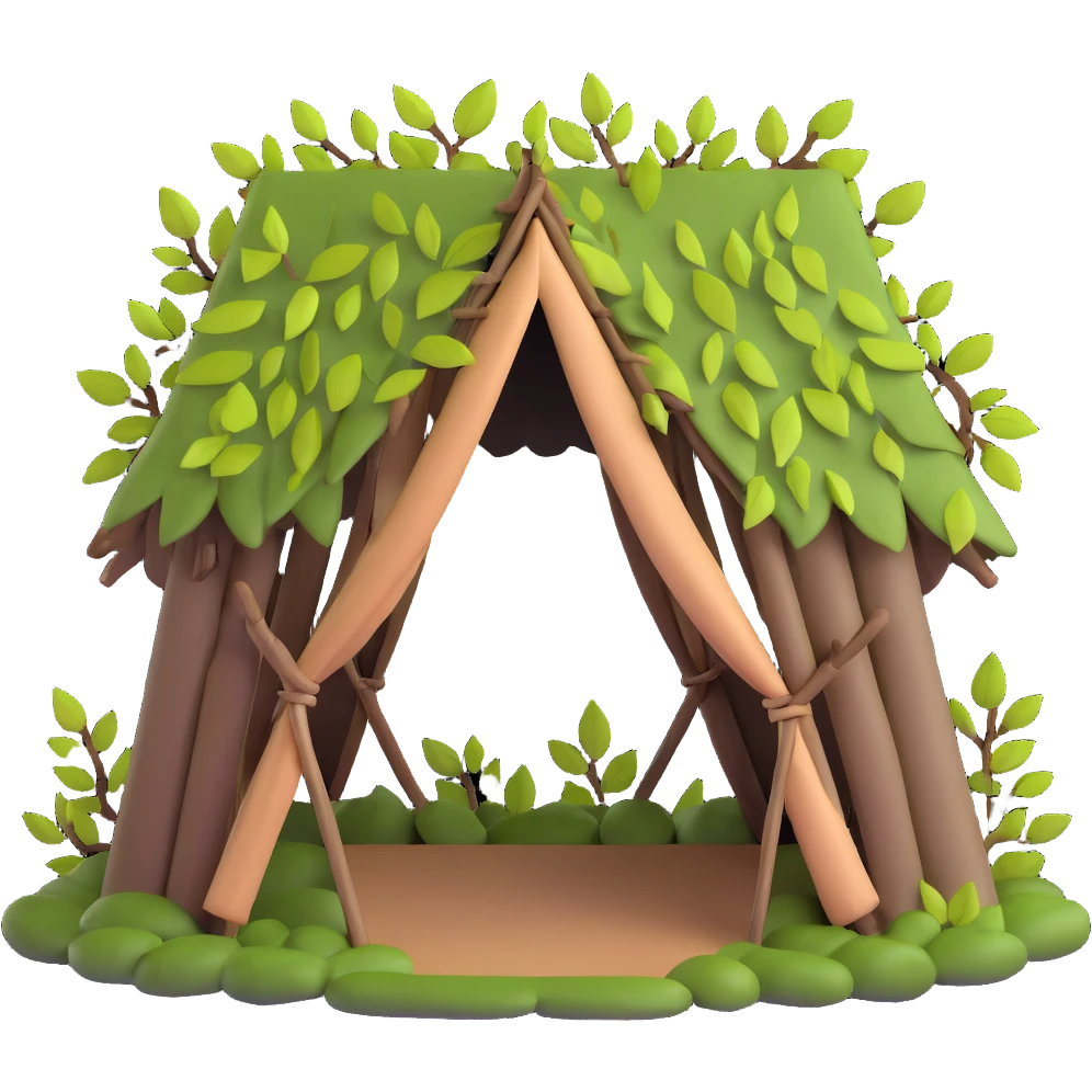 wilderness shelter made of branches and leaves emoji