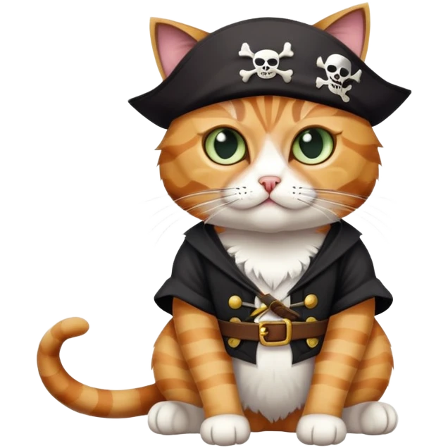 cat full body sitting wearing a pirate eye patch emoji