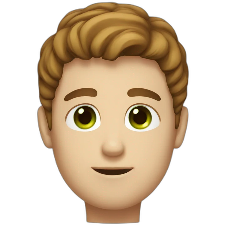 a guy with brown middlepart hair green eye emoji