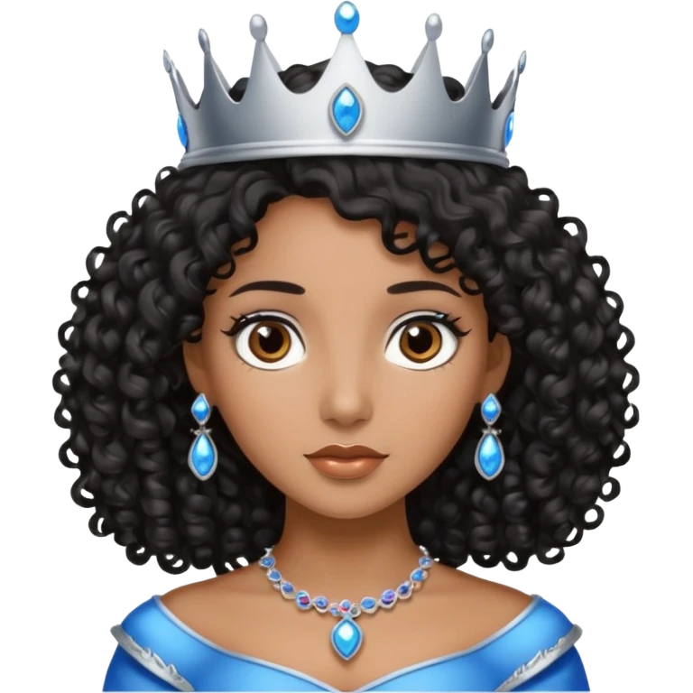 Por favor hazme el emoji de la princesa pero morena con el pelo negro y rizado, los ojos marrones y la corona plateada con jollas azules emoji