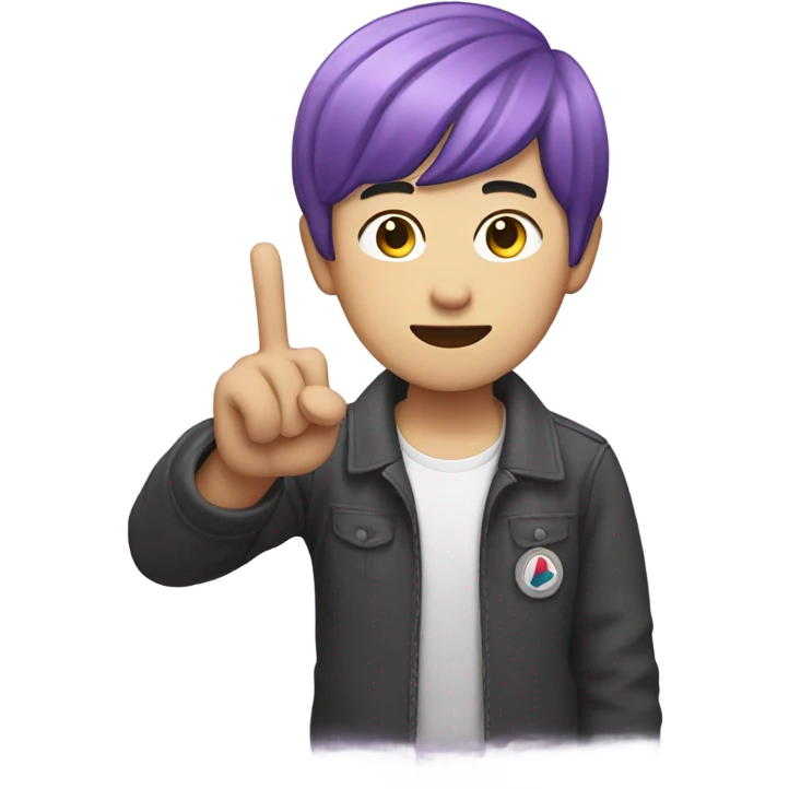 A Korean man with purple hair fingers show cool sign emoji
