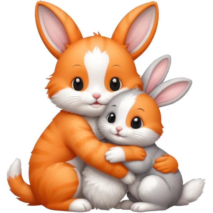 Happy Kitten hugging a cute bunny  emoji