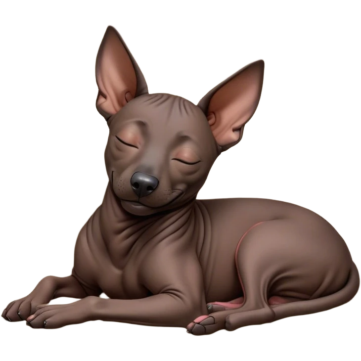 Meme-Worthy Cute Sleeping Xoloitzcuintle dog Portrait Emoji, Head resting peacefully with a contented smile, showcasing a sleek, muscular build with smooth, hairless ebony skin and gently relaxed wrinkles, eyes shut in a serene nap, Simplified yet hilariously adorable features, highly detailed, glowing with a soft, drowsy light, high shine, relaxed and utterly lovable, stylized with an air of playful laziness, bright and heartwarming, soft glowing outline, capturing the essence of a comically sleepy guardian, so meme-worthy it feels like it could instantly become the next viral sensation of adorable slumber! emoji
