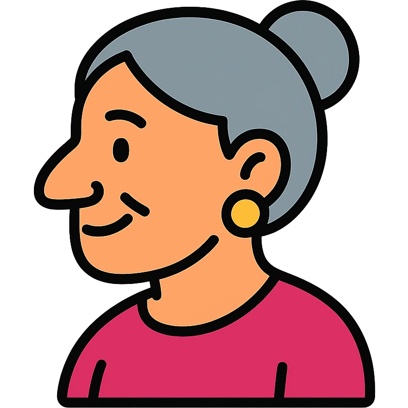 older woman with a big nose, smiling emoji