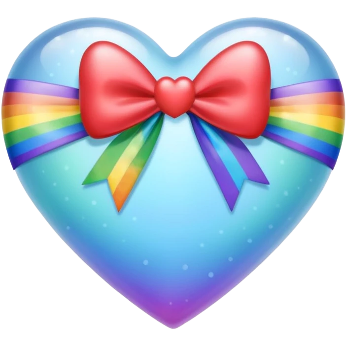 frosted glass black heart with a rainbow bow and heart pattern on the bow emoji